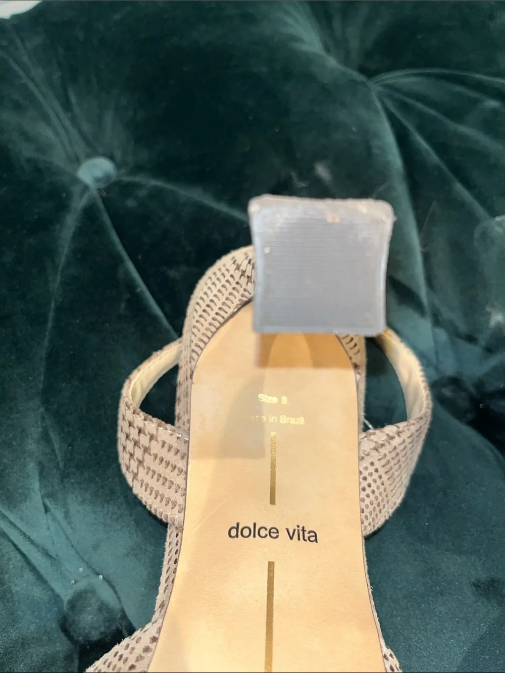 Dolce Vita Taupe Pointed Slingback Heels with Gold Chain Detail